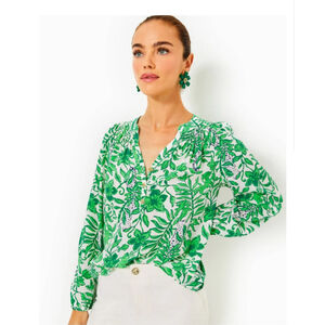 Women's Lilly Pulitzer Elsa‎ Green White Fiddle Leaf Blouse M 0039 B1